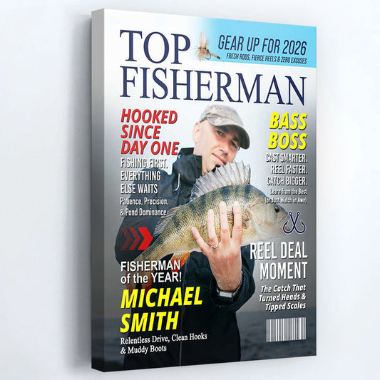 Personalized Fishing Magazine Cover Poster / Canvas - Custom Gift for Men, Dad & Anglers