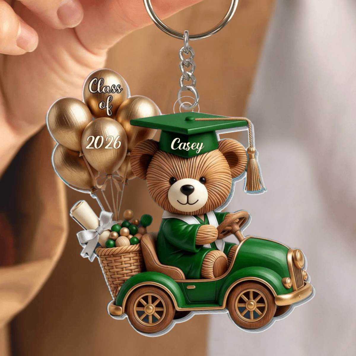 Personalized Class of Graduation Bear Keychain - Custom Gifts For Graduates