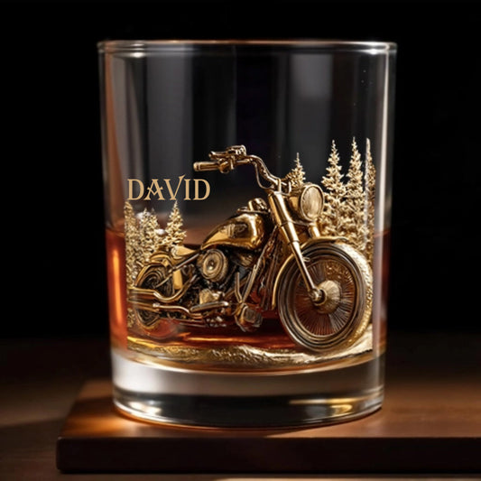 Personalized Motorcycle Whiskey Glass - Custom Biker Gift for Motorcycle Lovers