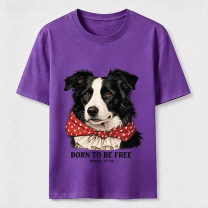 Born to Be Free Patriotic Border Collie T-Shirt