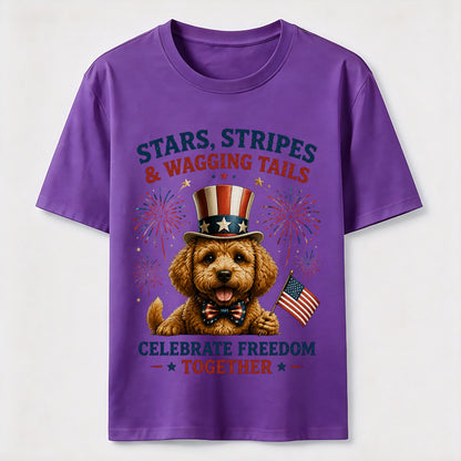 Stars, Stripes & Wagging Tails Patriotic Dog T-Shirt