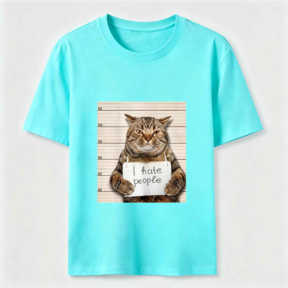 I Hate People Funny Mugshot Cat Graphic Tee