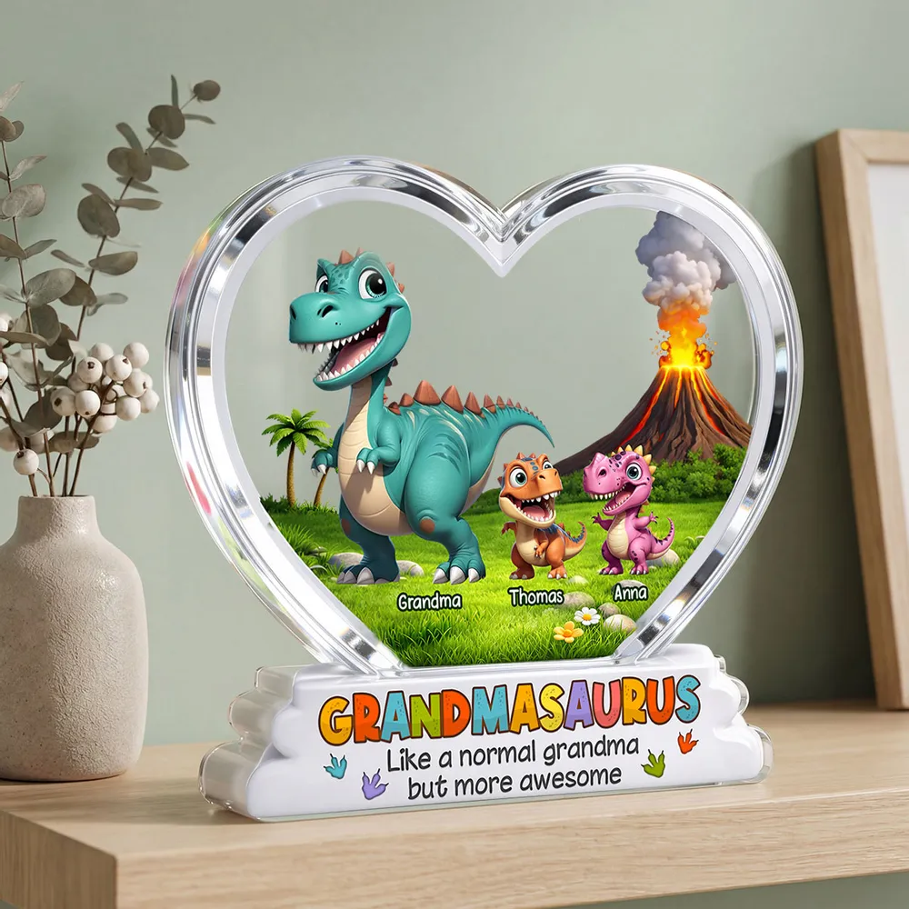 “Grandmasaurus” Personalized Acrylic Plaque - Custom Cartoon Dinosaur Gift for Grandma