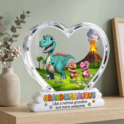 “Grandmasaurus” Personalized Acrylic Plaque - Custom Cartoon Dinosaur Gift for Grandma