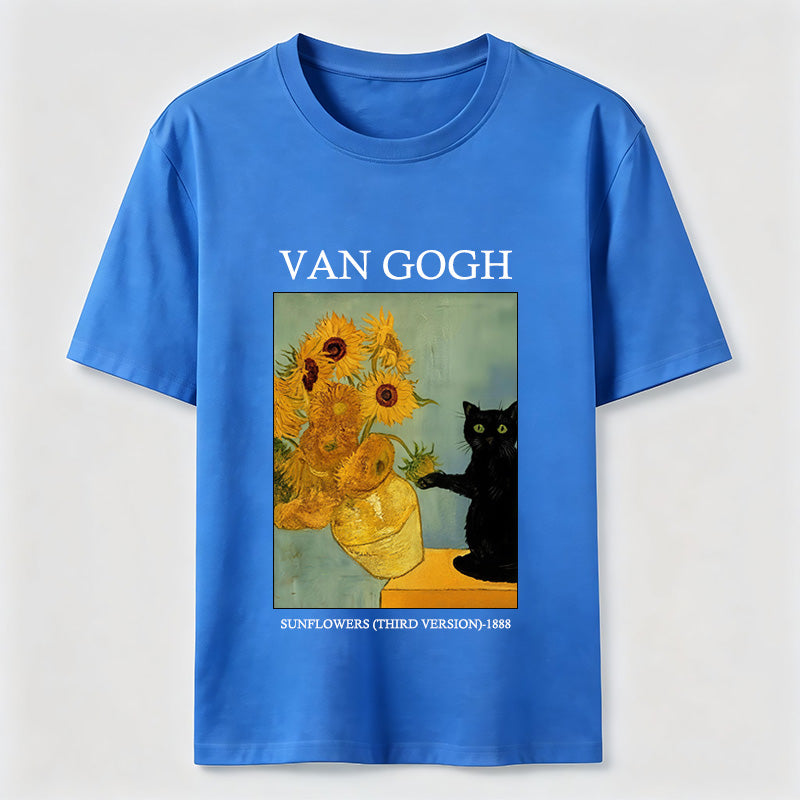 Van Gogh Sunflowers Black Cat T-Shirt