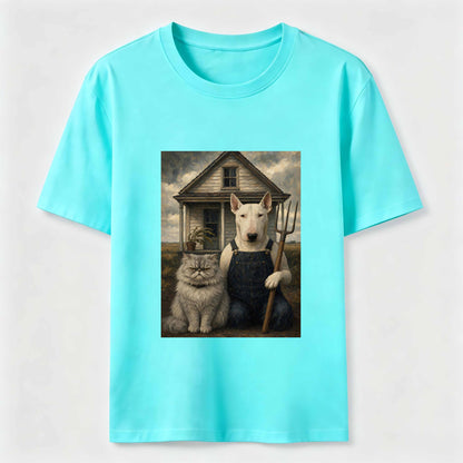 American Gothic Cat And Dog Tee