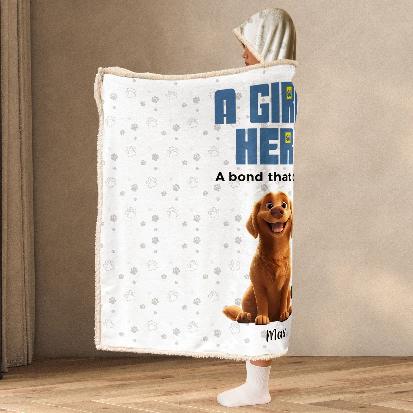A Girl And Her Dogs - Personalized Wearable Hoodie Blanket