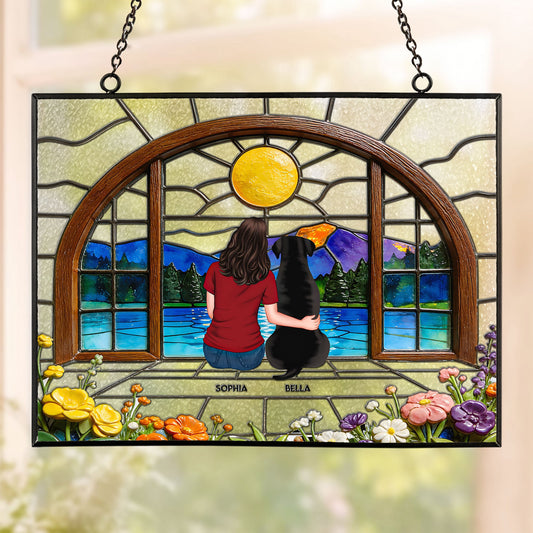 A Girl And Her Dog - Personalized Window Hanging Suncatcher