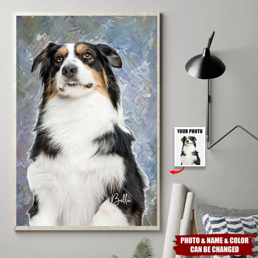 Custom pet photo canvas print with modern painting texture style design for dog and cat lovers wall art