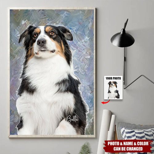 Custom pet photo canvas print with modern painting texture style design for dog and cat lovers wall art