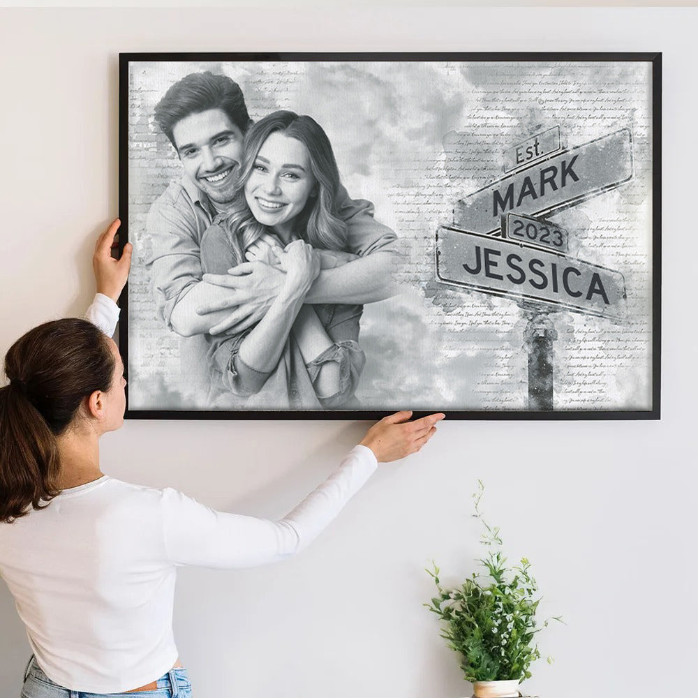 Couple's Anniversary Photo Canvas: Custom Street Sign Wall Art with Names & Year - Personalized Wedding, Birthday, or Valentine's Day Gift