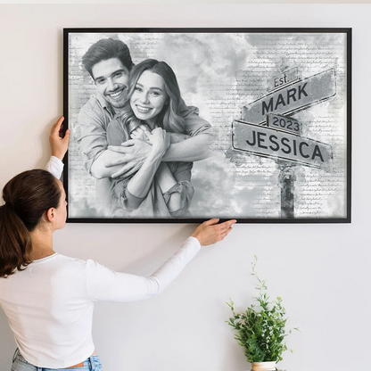Couple's Anniversary Photo Canvas: Custom Street Sign Wall Art with Names & Year - Personalized Wedding, Birthday, or Valentine's Day Gift