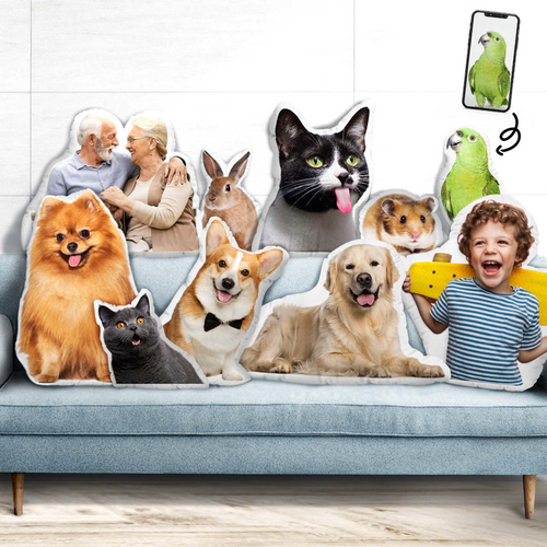 Custom Photo Pillow In The Shape Of Your Beloved Pet - Personalized Custom Shape Pillow - Gift for Dog Lovers, Cat Lovers, Pet Lovers