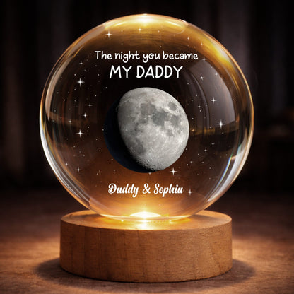 Personalized New Dad Crystal Globe Lamp with The Night You Became My Daddy moon design image 9