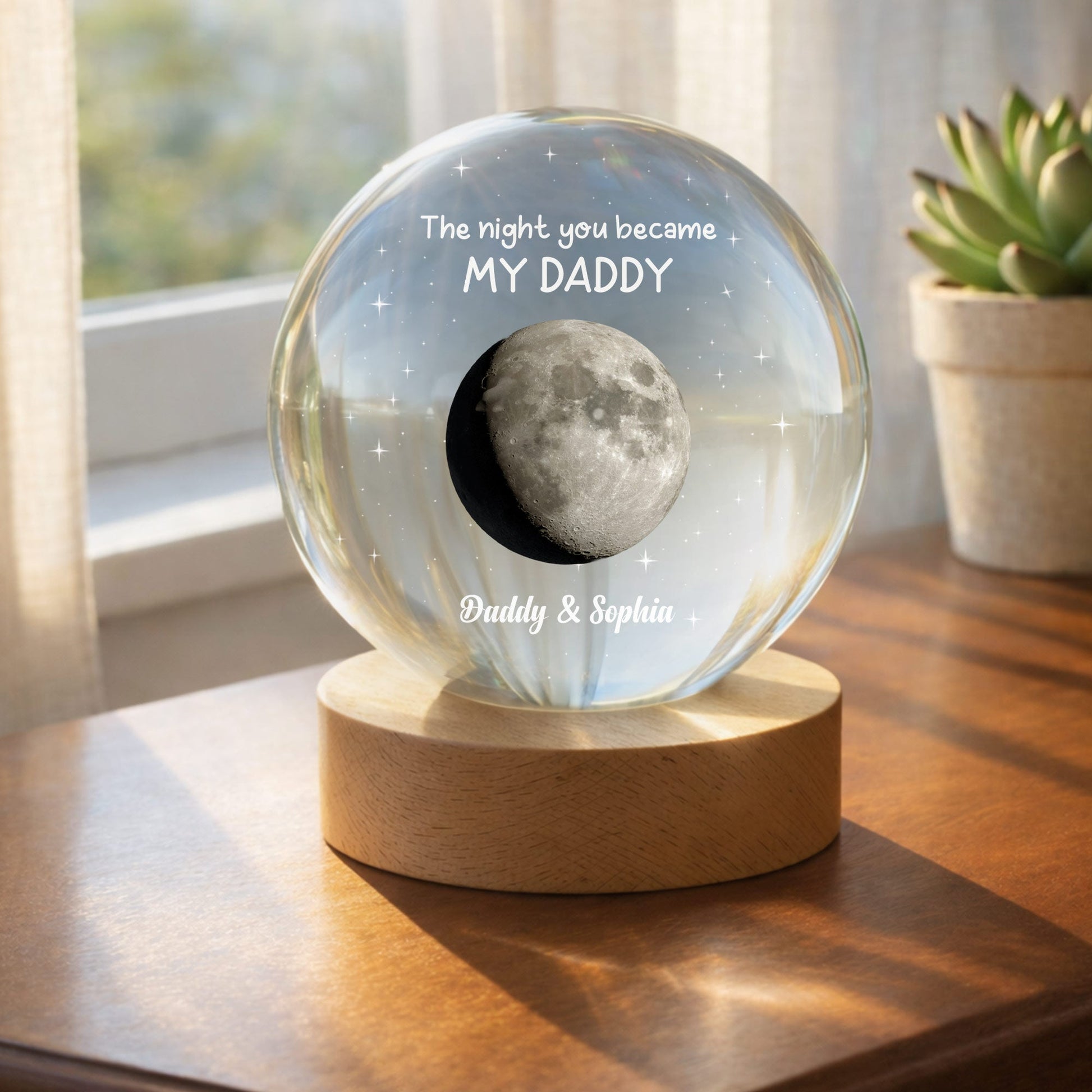 Personalized New Dad Crystal Globe Lamp personalization view for Dad