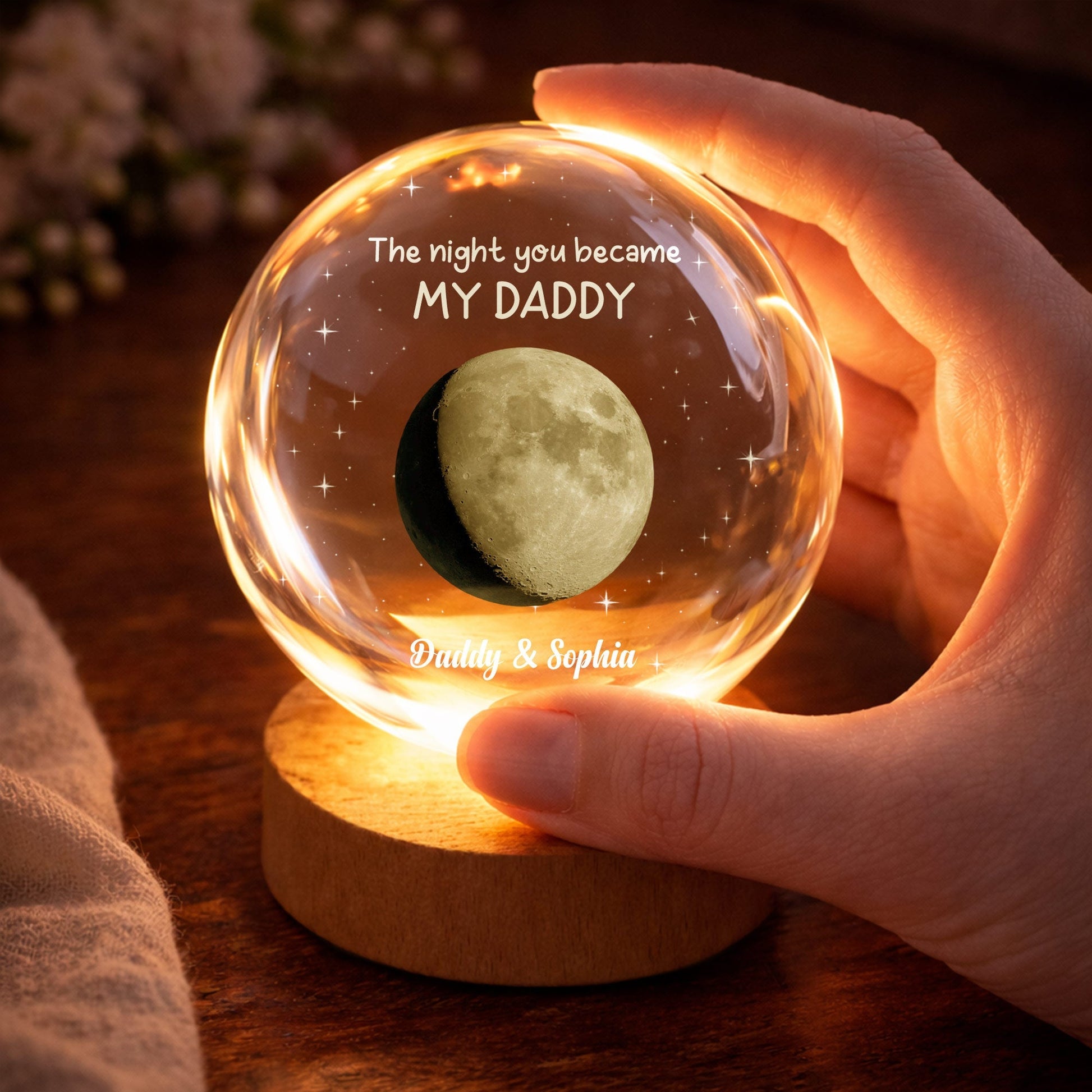 Night Light material and size view - Personalized New Dad Crystal Globe Lamp