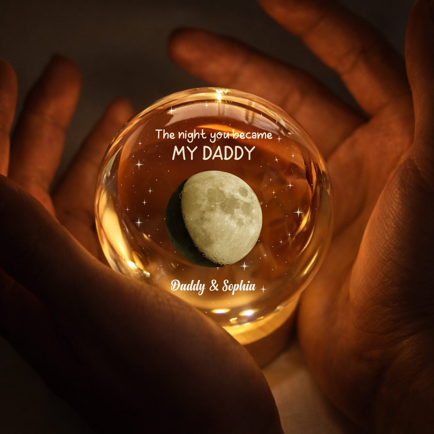 Personalized New Dad Crystal Globe Lamp with The Night You Became My Daddy moon design image 6