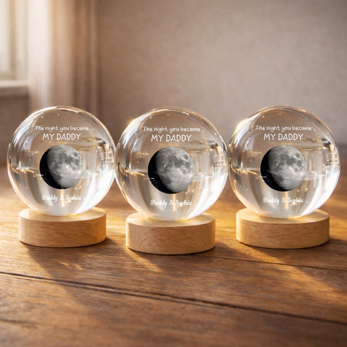 Personalized New Dad Crystal Globe Lamp with The Night You Became My Daddy moon design image 7