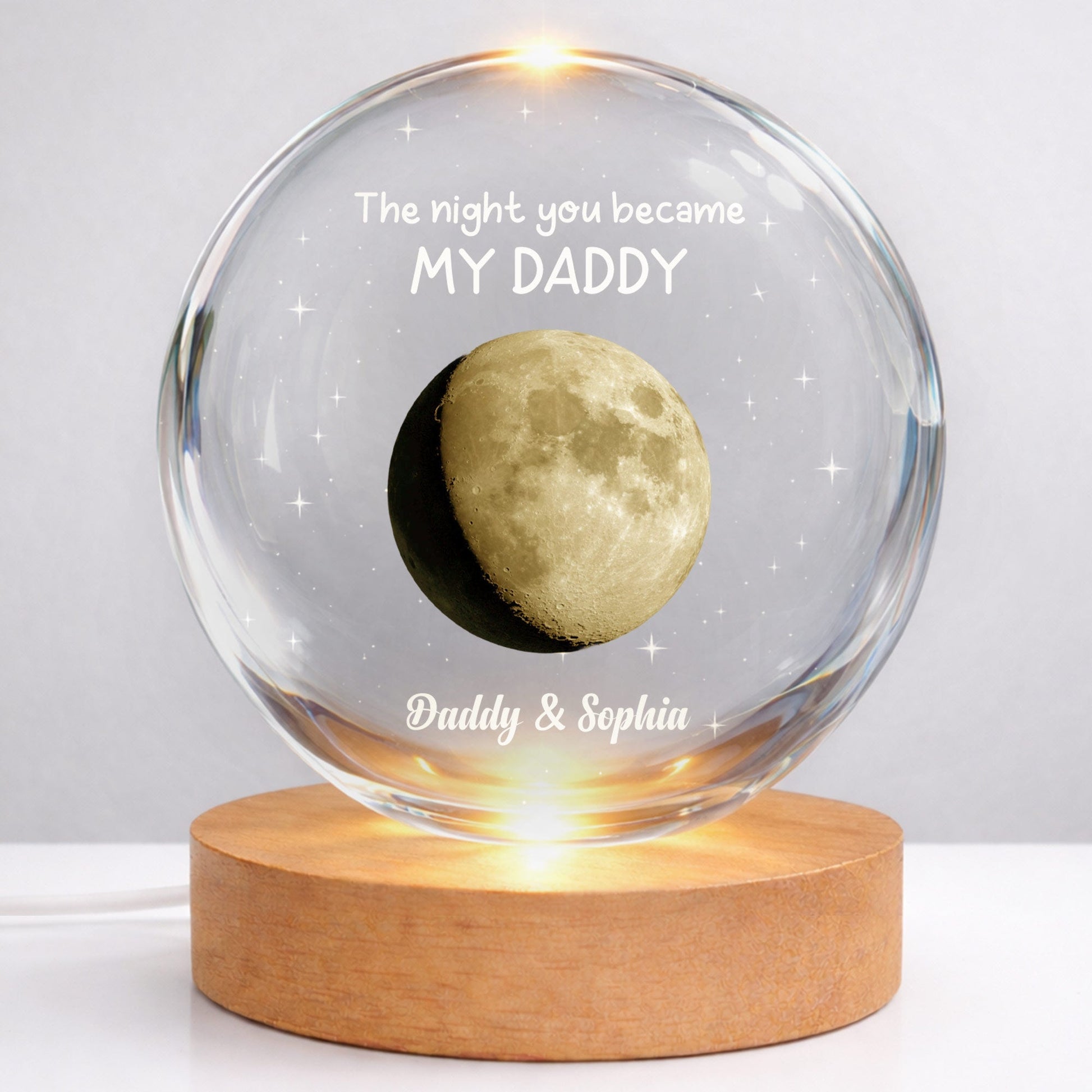 Personalized New Dad Crystal Globe Lamp with The Night You Became My Daddy moon design image 8