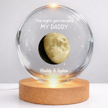 Personalized New Dad Crystal Globe Lamp with The Night You Became My Daddy moon design image 8