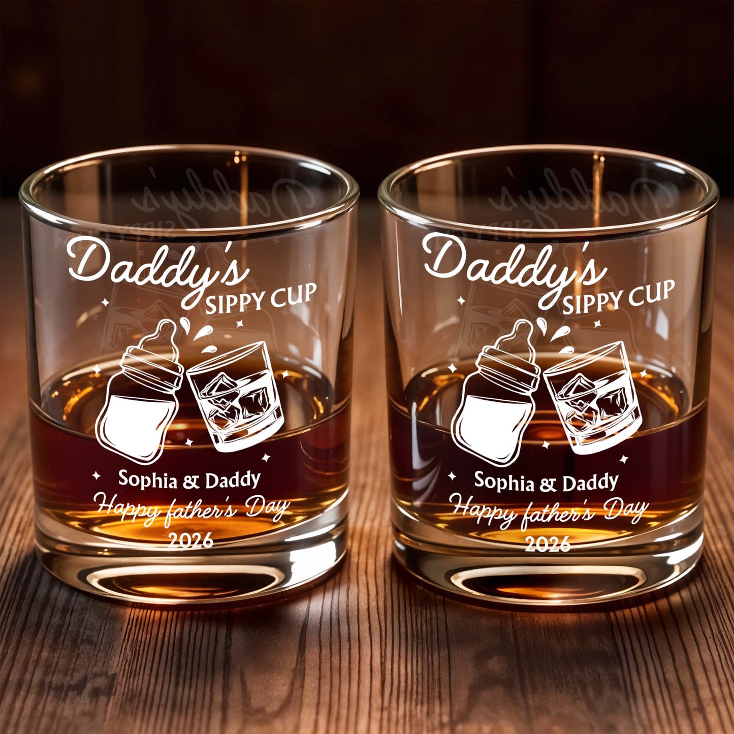 Custom Daddy's Sippy Cup Whiskey Glass for Dad with personalized design details for meaningful gifting image 6