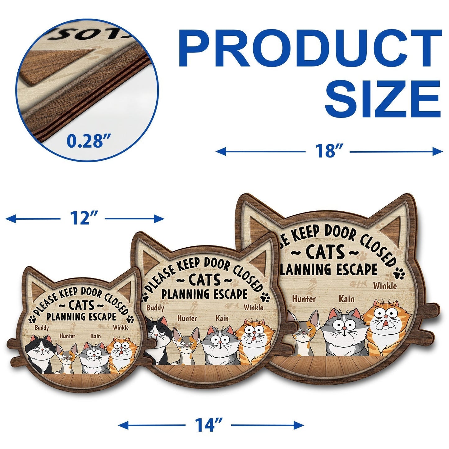 Custom Cat Lovers Wood Sign - 'Keep Door Closed, Cats Planning Escape!'