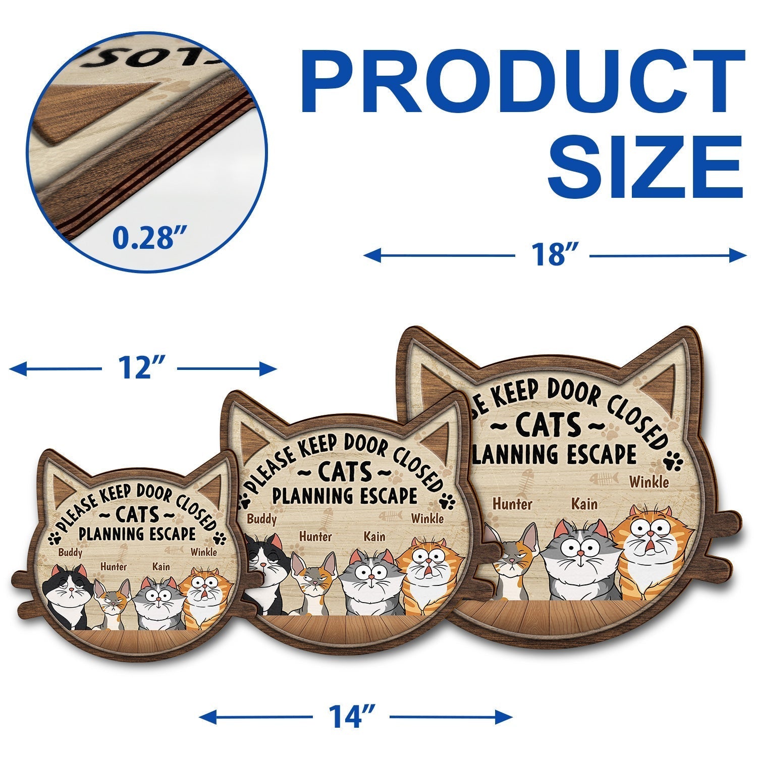 Custom Cat Lovers Wood Sign - 'Keep Door Closed, Cats Planning Escape!'