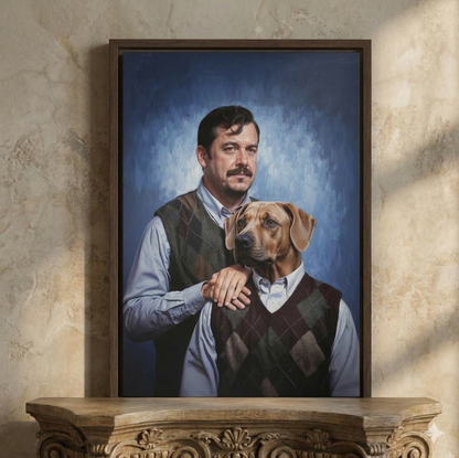 Pet Portrait, Human and pet custom portrait, Birthday Gift Idea, Funny Dog Portrait, Gift For Him, Dog Portrait, Man Cave, Gift for husband