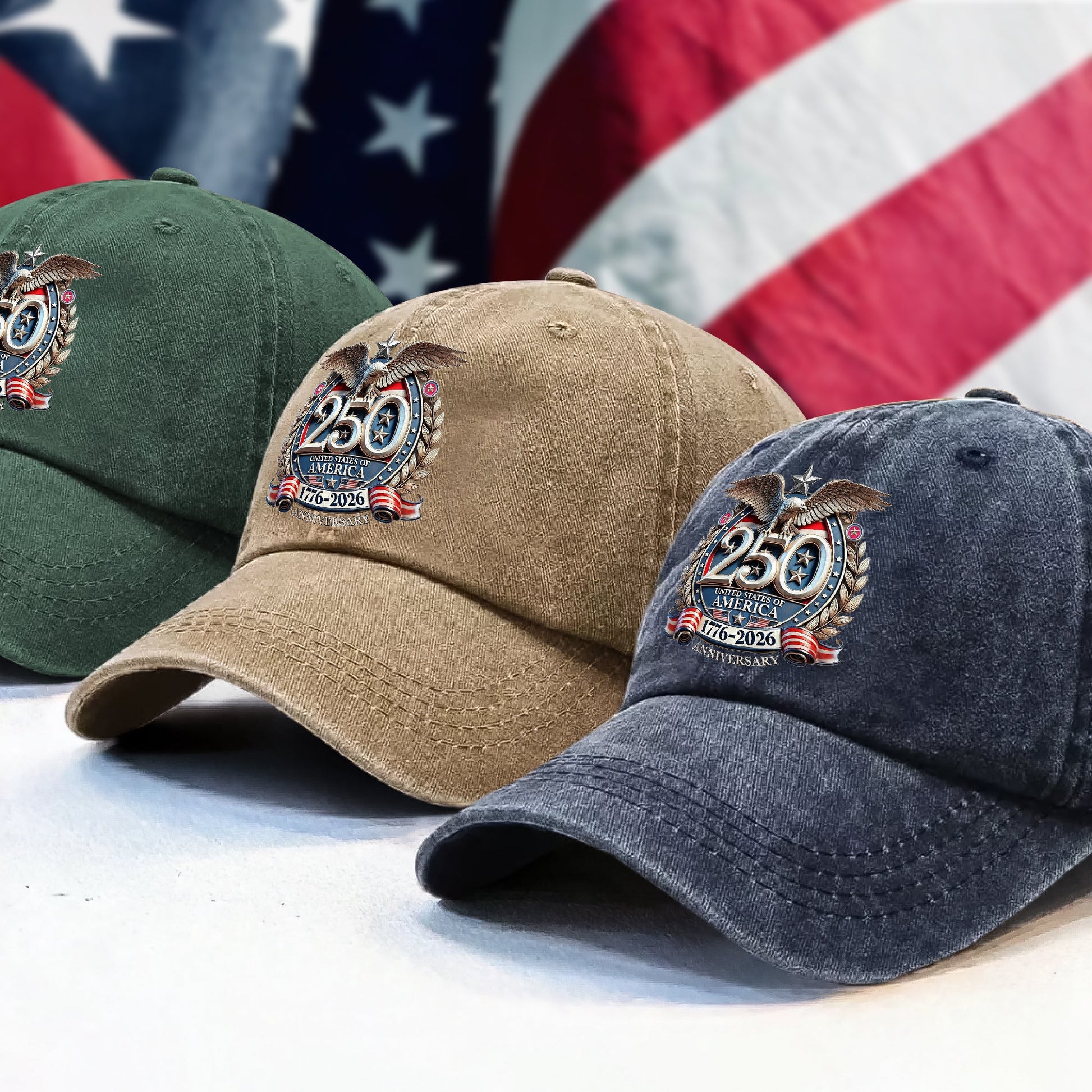USA Eagles 250th Anniversary Semiquincentennial 1776-2026 Washed Denim Baseball Cap LM32 897785