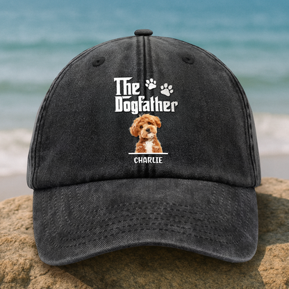 Custom Dog Photo The Dog Father Washed Denim Baseball Cap Gift For Father's Day, Dog Dad HO82 893956