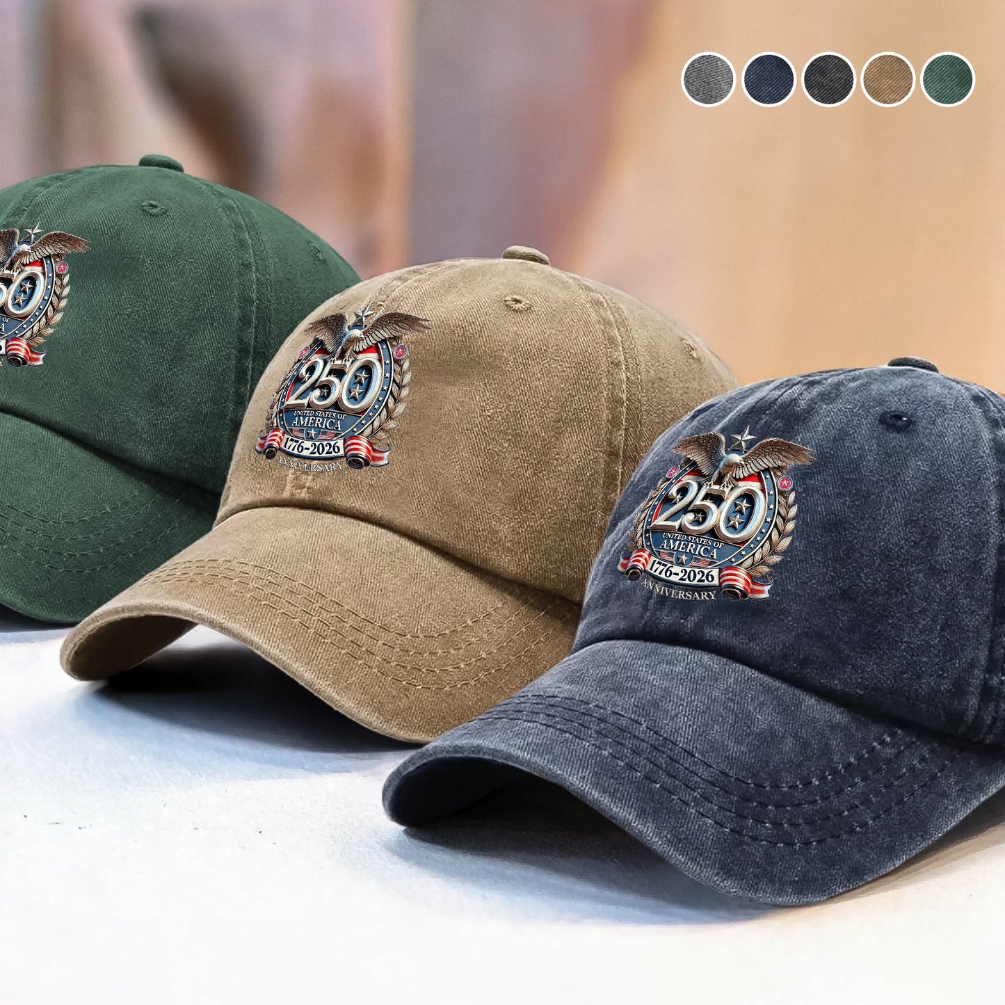 USA Eagles 250th Anniversary Semiquincentennial 1776-2026 Washed Denim Baseball Cap LM32 897785