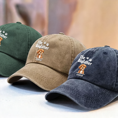 Custom Dog Photo The Dog Father Washed Denim Baseball Cap Gift For Father's Day, Dog Dad HO82 893956