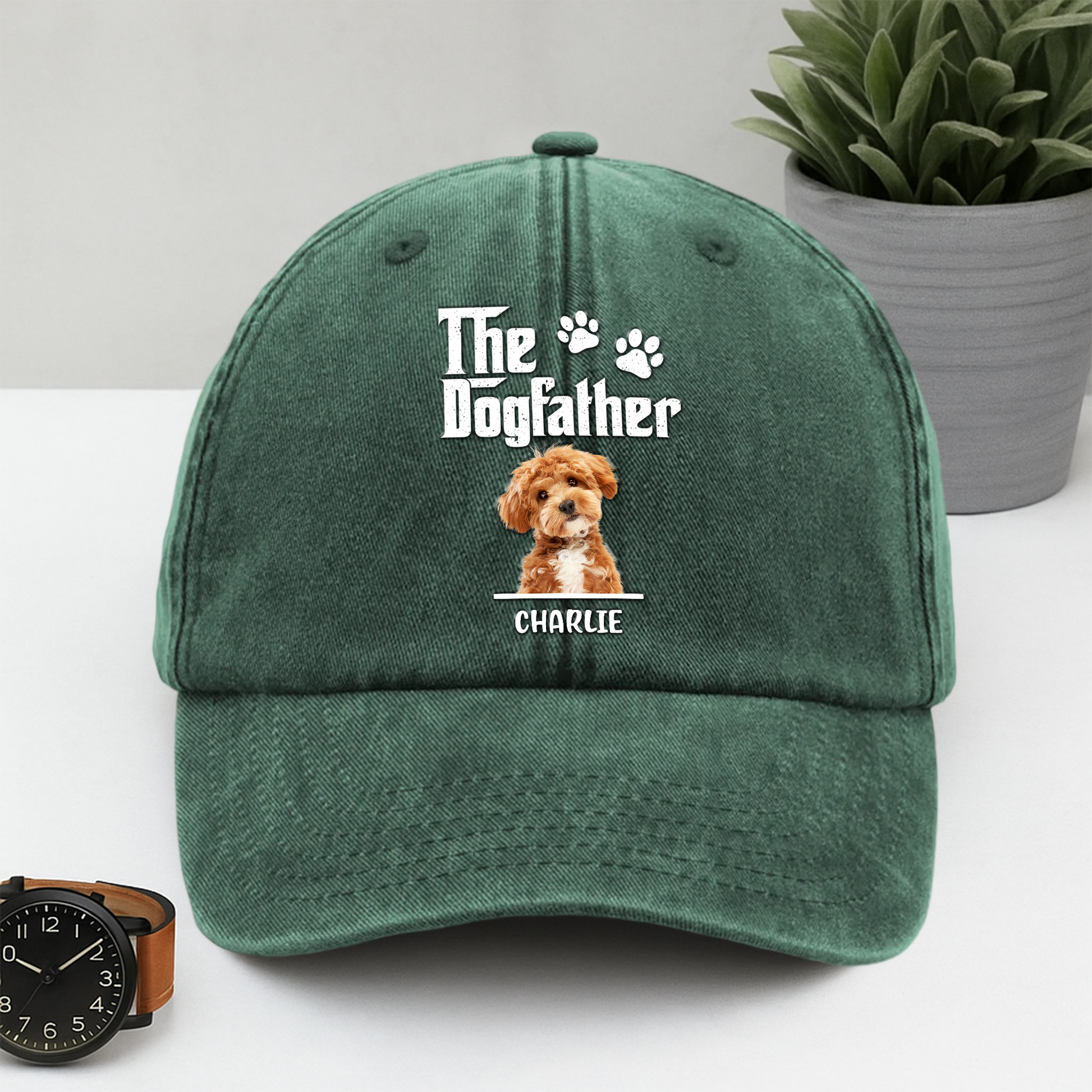 Custom Dog Photo The Dog Father Washed Denim Baseball Cap Gift For Father's Day, Dog Dad HO82 893956