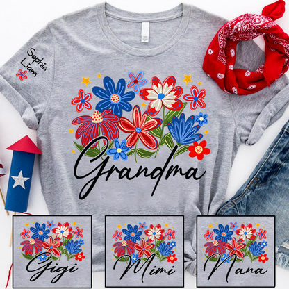 Personalized Grandma T Shirt with Colorful Floral Design, Custom Gift for Grandma, Perfect for Mother’s Day, 4th of July Shirt