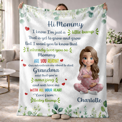 Personalized baby bump blanket for expecting mommy with custom name and floral design