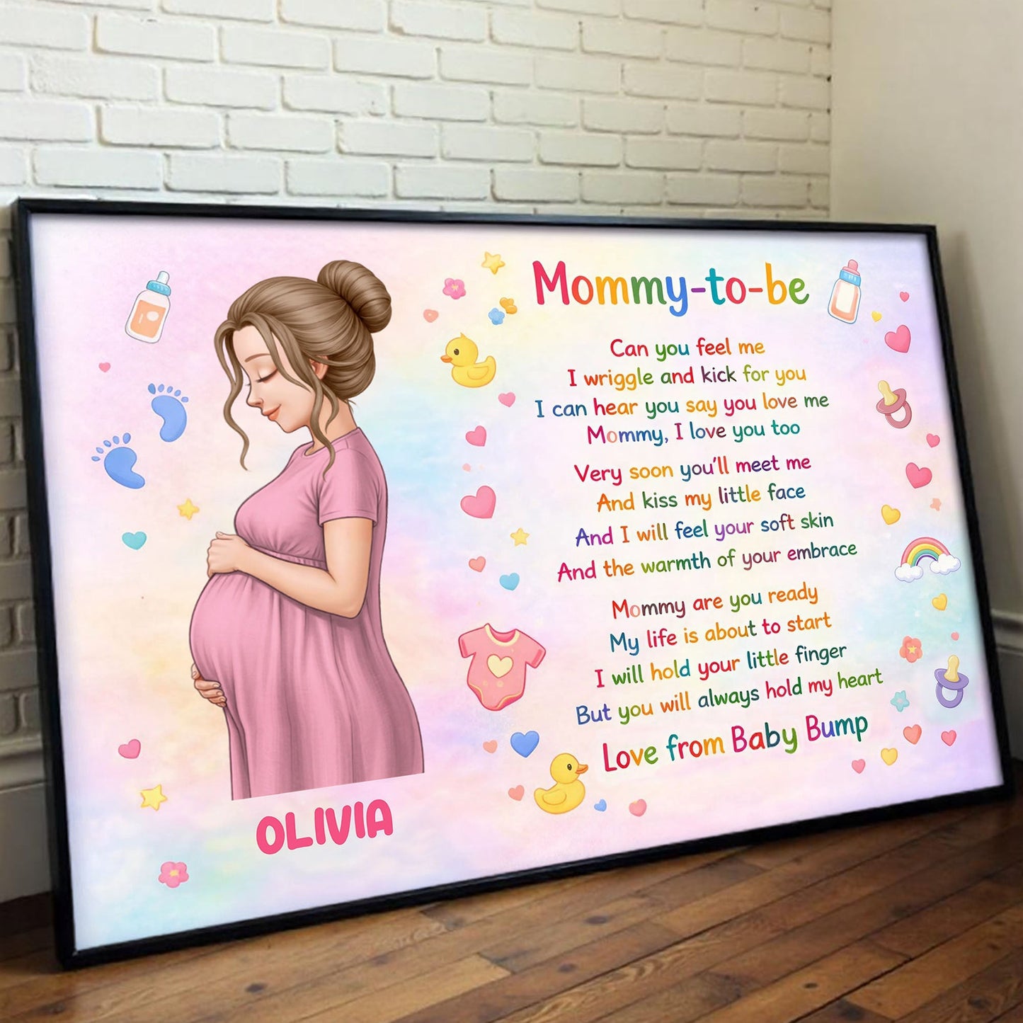 Mommy To Be, Love From Baby Bump - Personalized Stars & Hearts Design Poster / Canvas