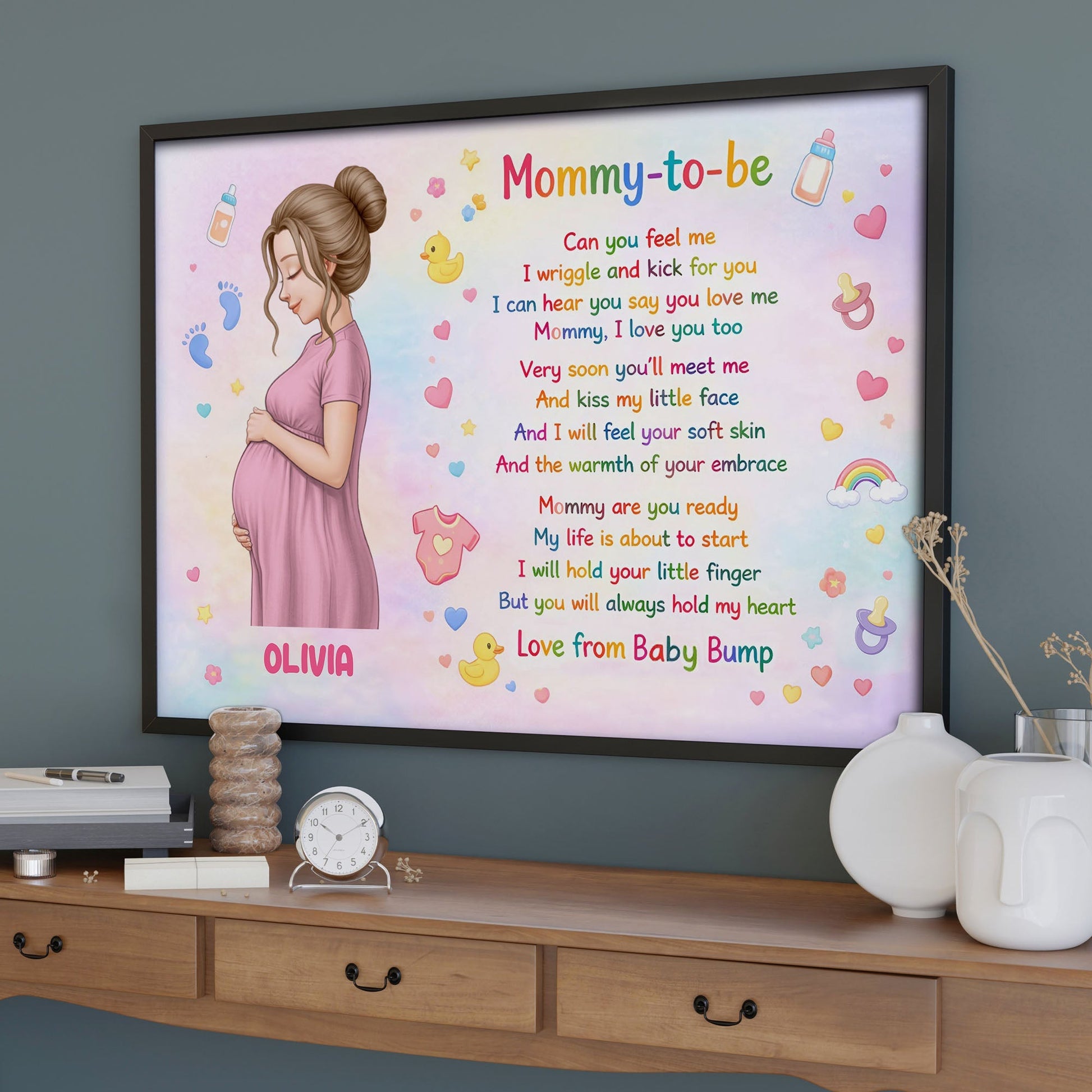 Mommy To Be, Love From Baby Bump - Personalized Stars & Hearts Design Poster / Canvas