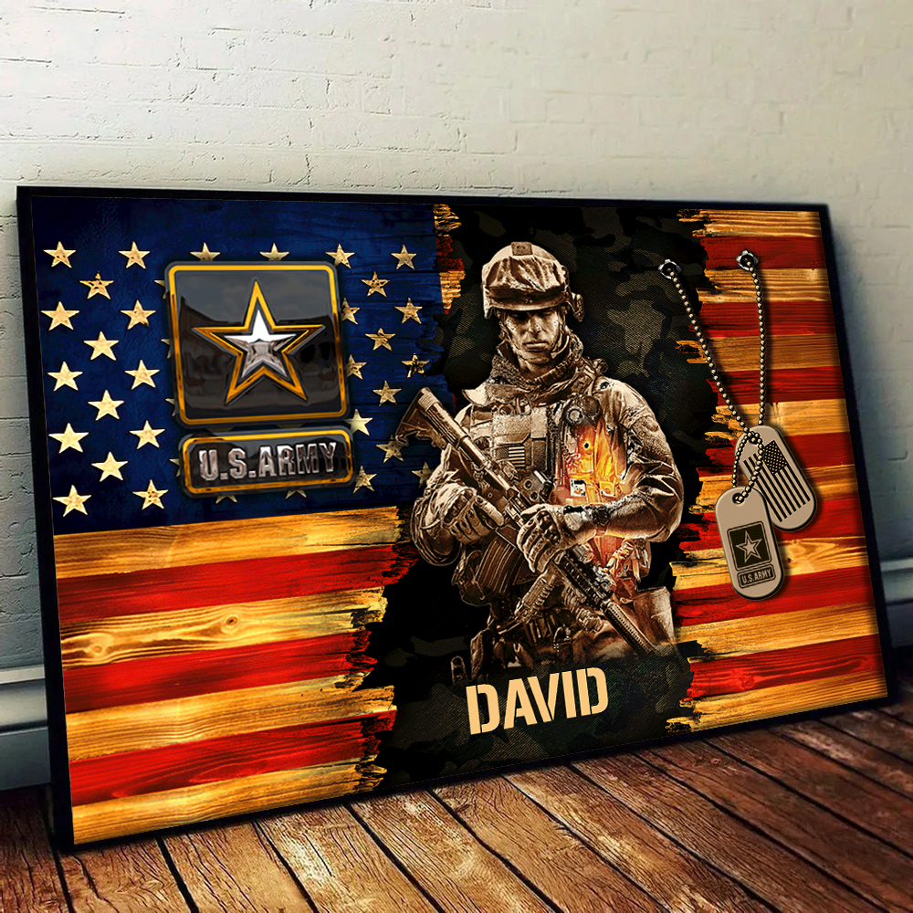 Personalized American Soldier Rustic Flag Canvas / Poster - A Gift of Honor for Military Heroes & Veterans