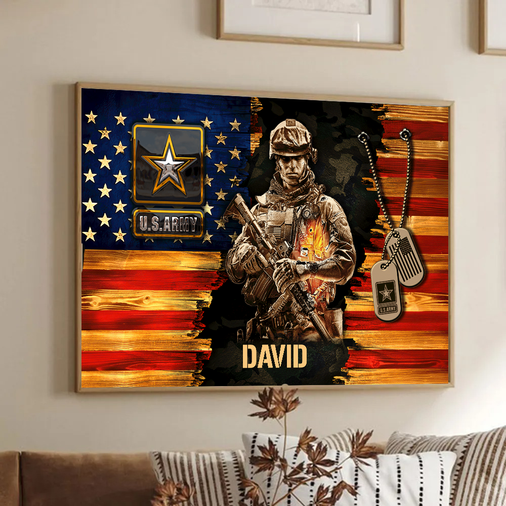 Personalized American Soldier Rustic Flag Canvas / Poster - A Gift of Honor for Military Heroes & Veterans