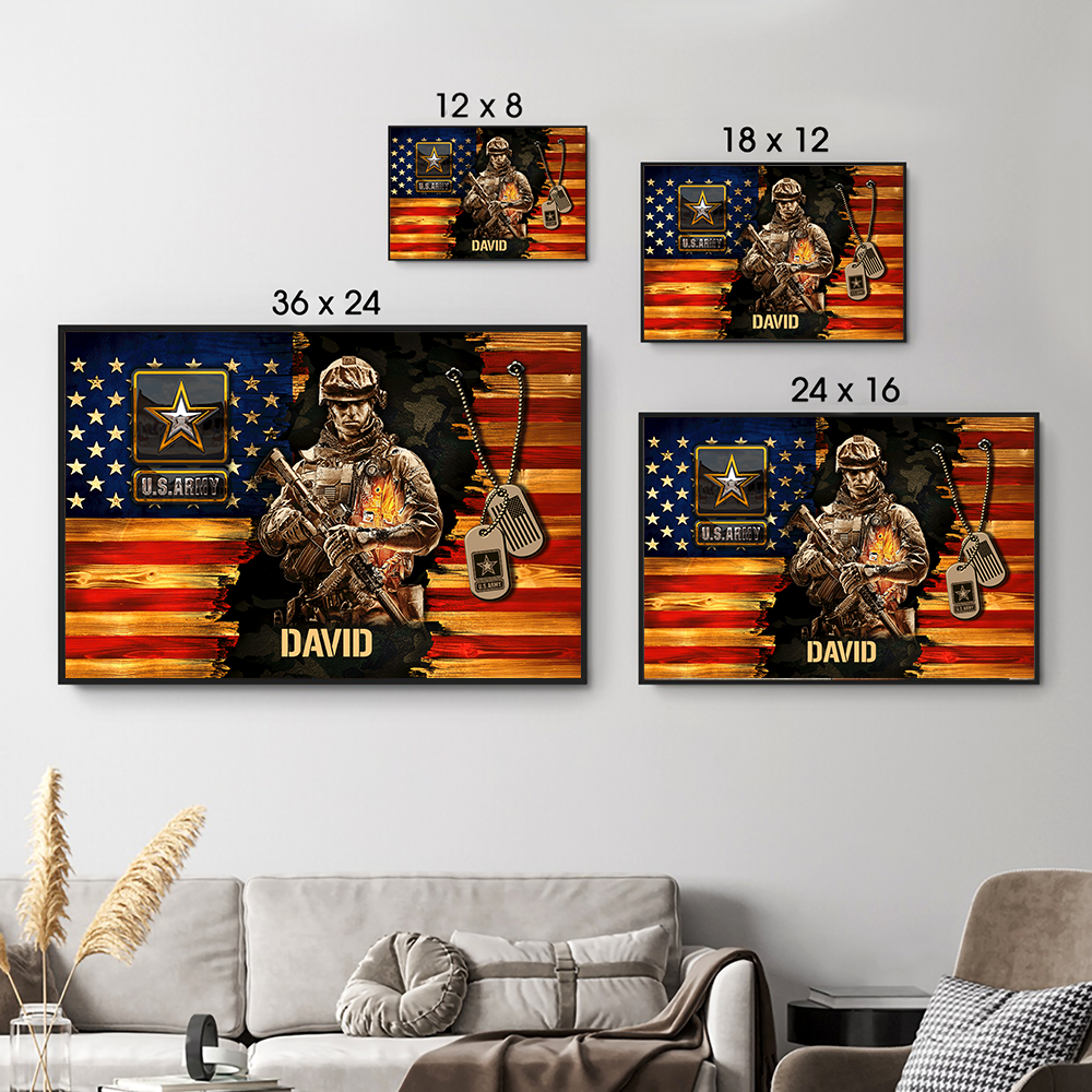 Personalized American Soldier Rustic Flag Canvas / Poster - A Gift of Honor for Military Heroes & Veterans
