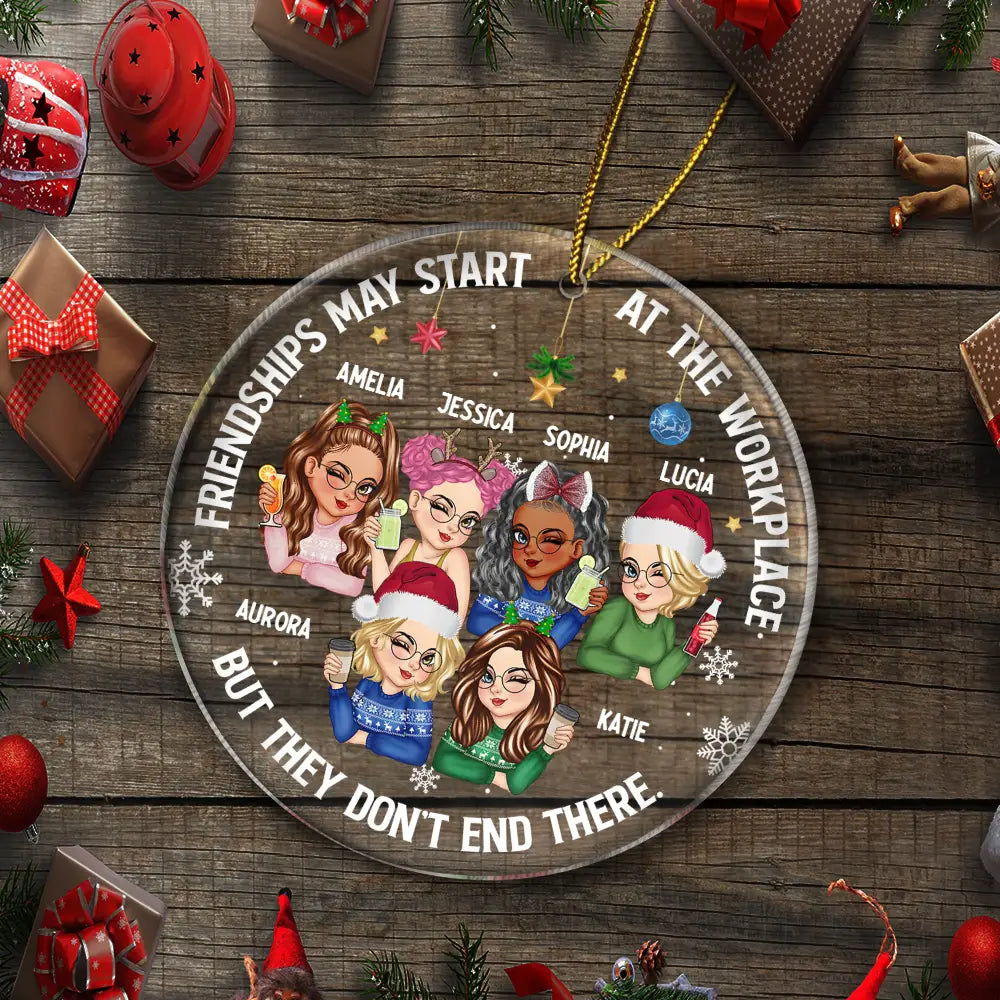 Heartfelt Personalized Ornament for Work Friends: 'Friendships Don't End There'