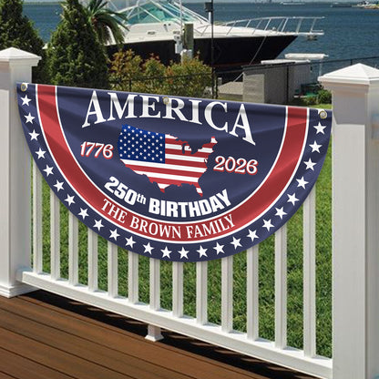 Custom Family Name America 250 Birthday 1776-2026 Non-Pleated Fan Flag TH10 898019