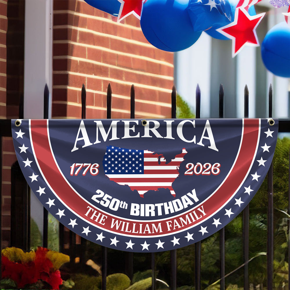 Custom Family Name America 250 Birthday 1776-2026 Non-Pleated Fan Flag TH10 898019