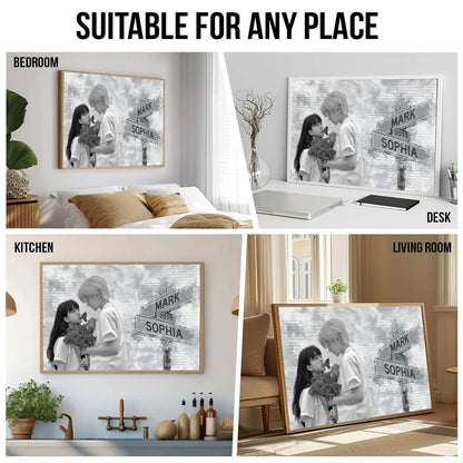 Couple's Anniversary Photo Canvas: Custom Street Sign Wall Art with Names & Year - Personalized Wedding, Birthday, or Valentine's Day Gift