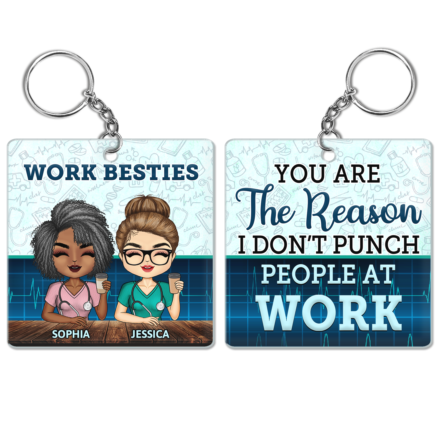 Personalized Funny Work Bestie Keychain - Reason I Don't Punch People
