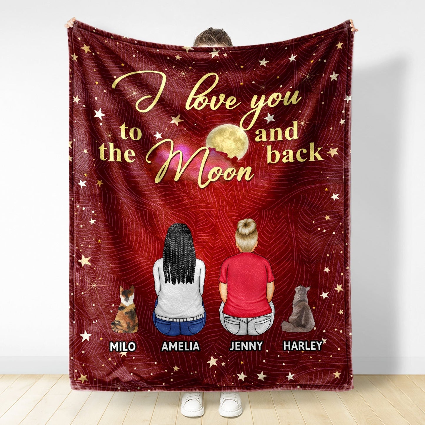 Personalized 'I Love You To The Moon And Back' Family & Pet Blanket