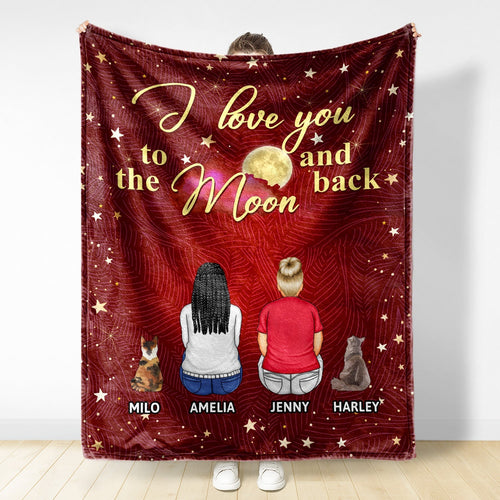 Personalized 'I Love You To The Moon And Back' Family & Pet Blanket