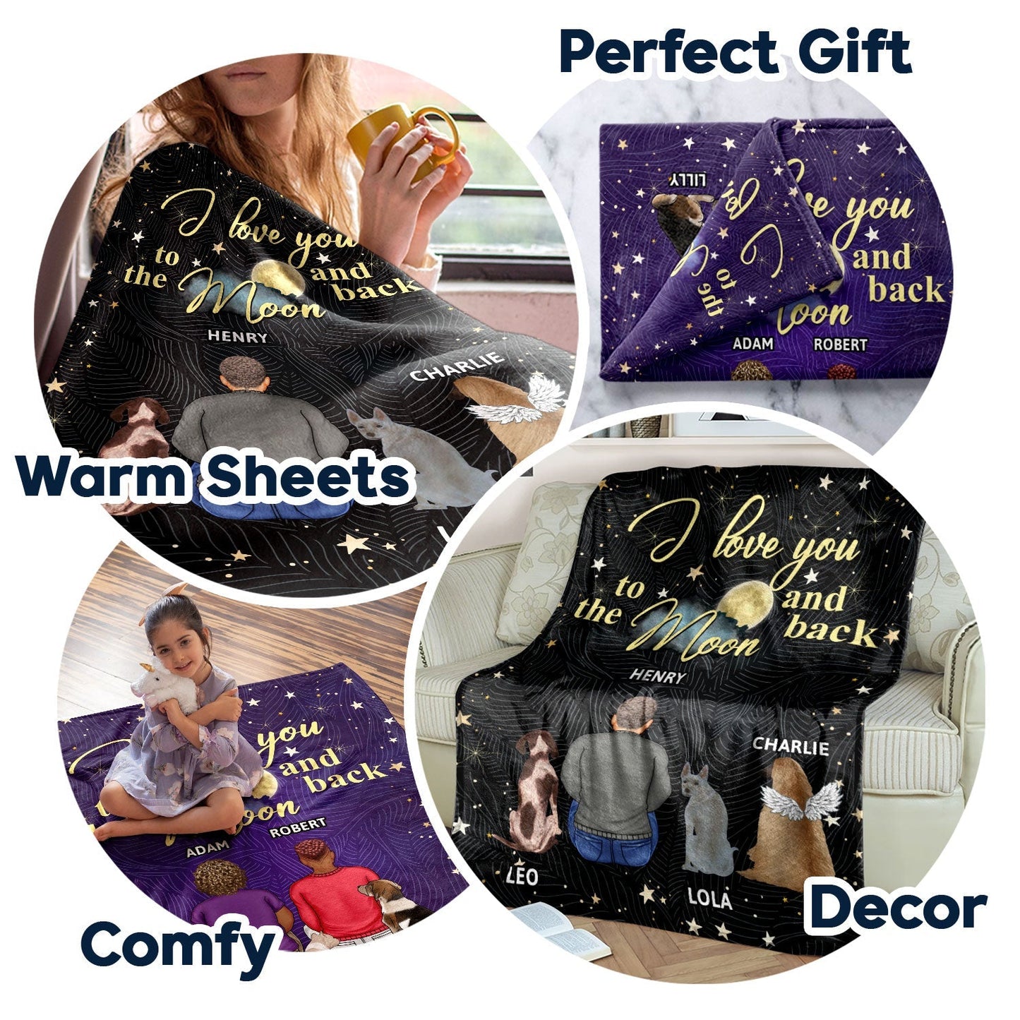 Personalized 'I Love You To The Moon And Back' Family & Pet Blanket