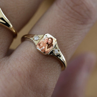 Personalized Memorial Photo Birthstone Custom Ring