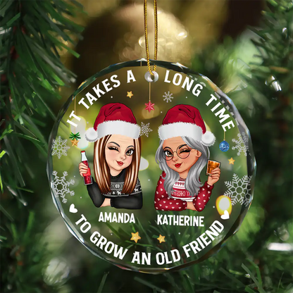 Personalized 'Long Time to Grow' Best Friend Christmas Glass Ornament